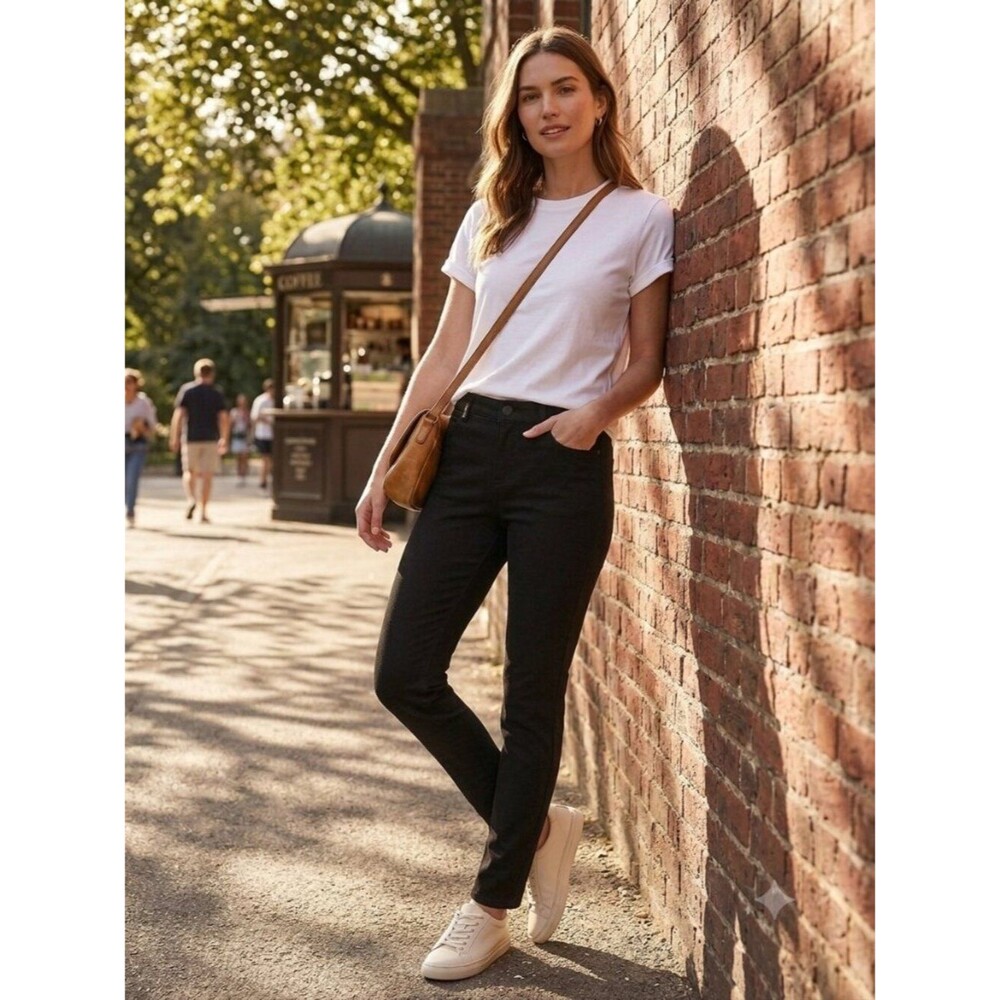 DKNY Black Mid Rise Women Skinny Stretch Ponte Pants Trousers